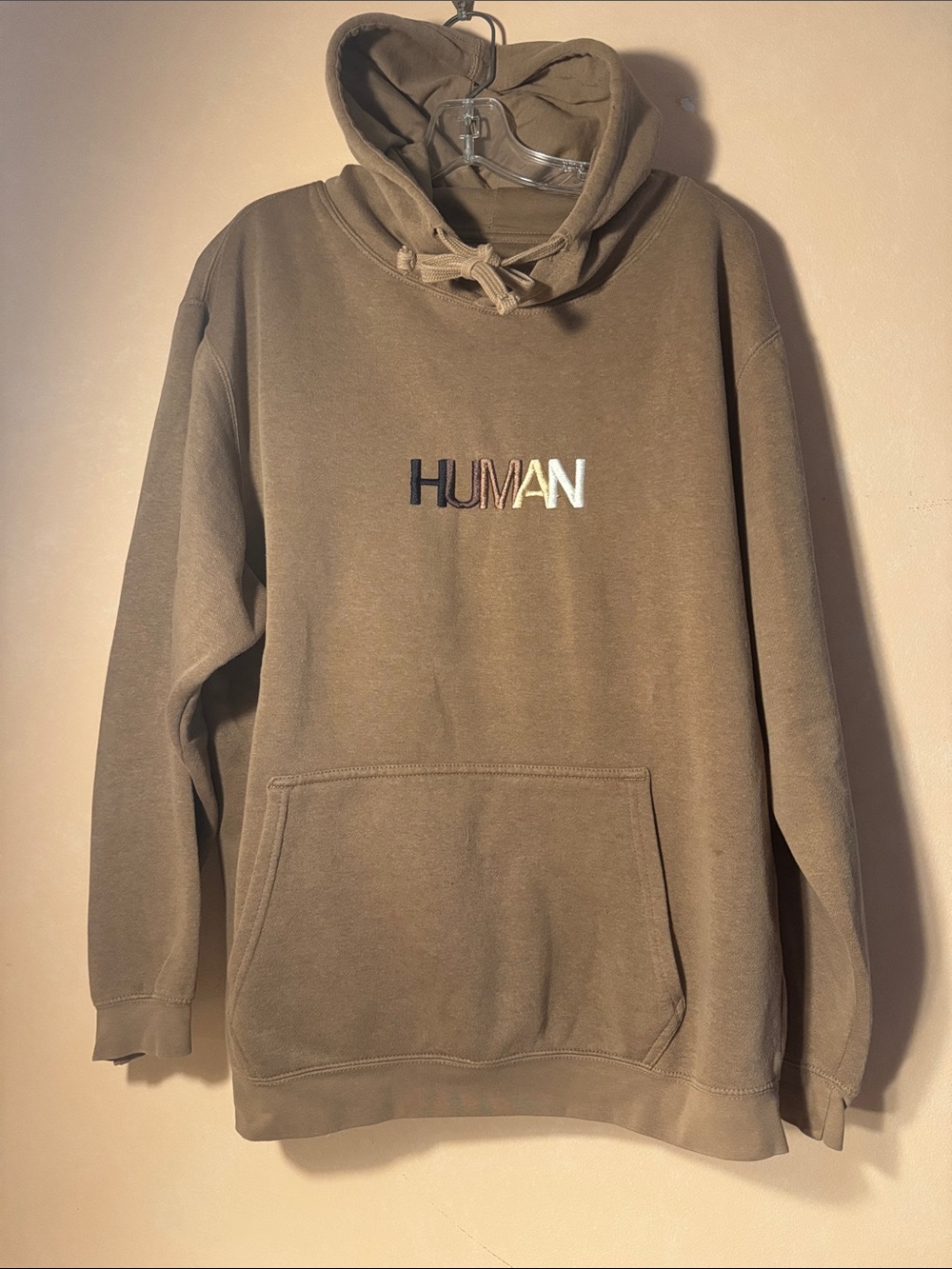 Embroidered “HUMAN” Brown Hoodie - EUC